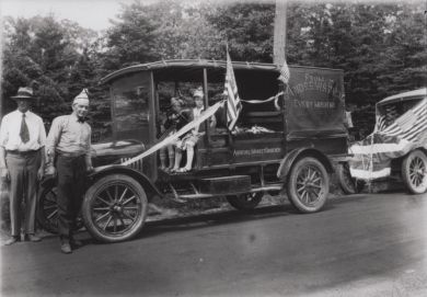 Frank Andrews Sr and Market Garden truck in Bar Harbor parade.