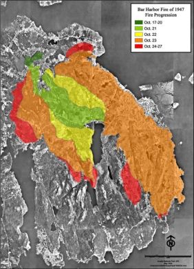 Map: Bar Harbor Fire of 1947 Fire Progression