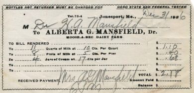 Alberta G. Mansfield receipt Dec. 1936