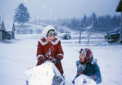 Lloyd's great nieces, sisters Linda and Robin Porter on Lloyd's Trenton Farm 1954/55.